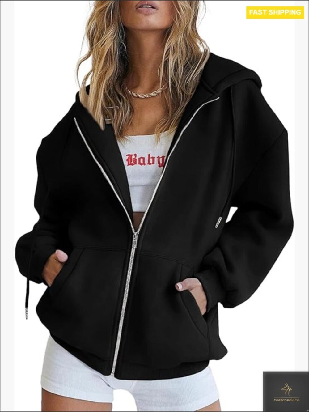 Y2K Zip Up Hoodie Oversized Fleece Lined Long Sleeve Sweatshirt Jacket with